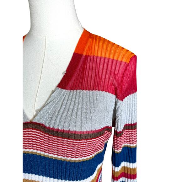 Rag & Bone Katie Mini Dress in Metallic Stripe Ribbed Knit Size M V-Neckline - Picture 6 of 10